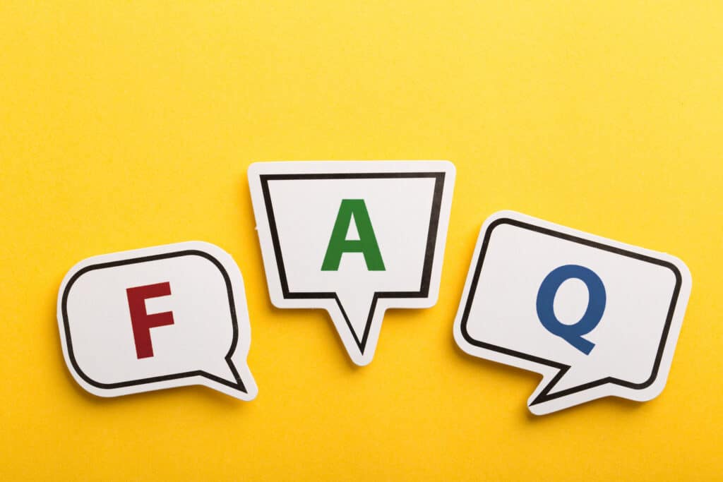 FAQ speech bubble is isolated on yellow background.
